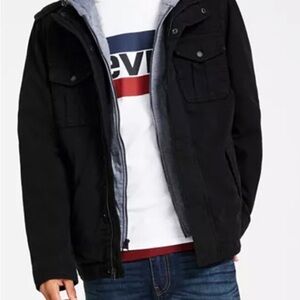Levi’s Men's Black Jacket with Sherpa lining and hoodie